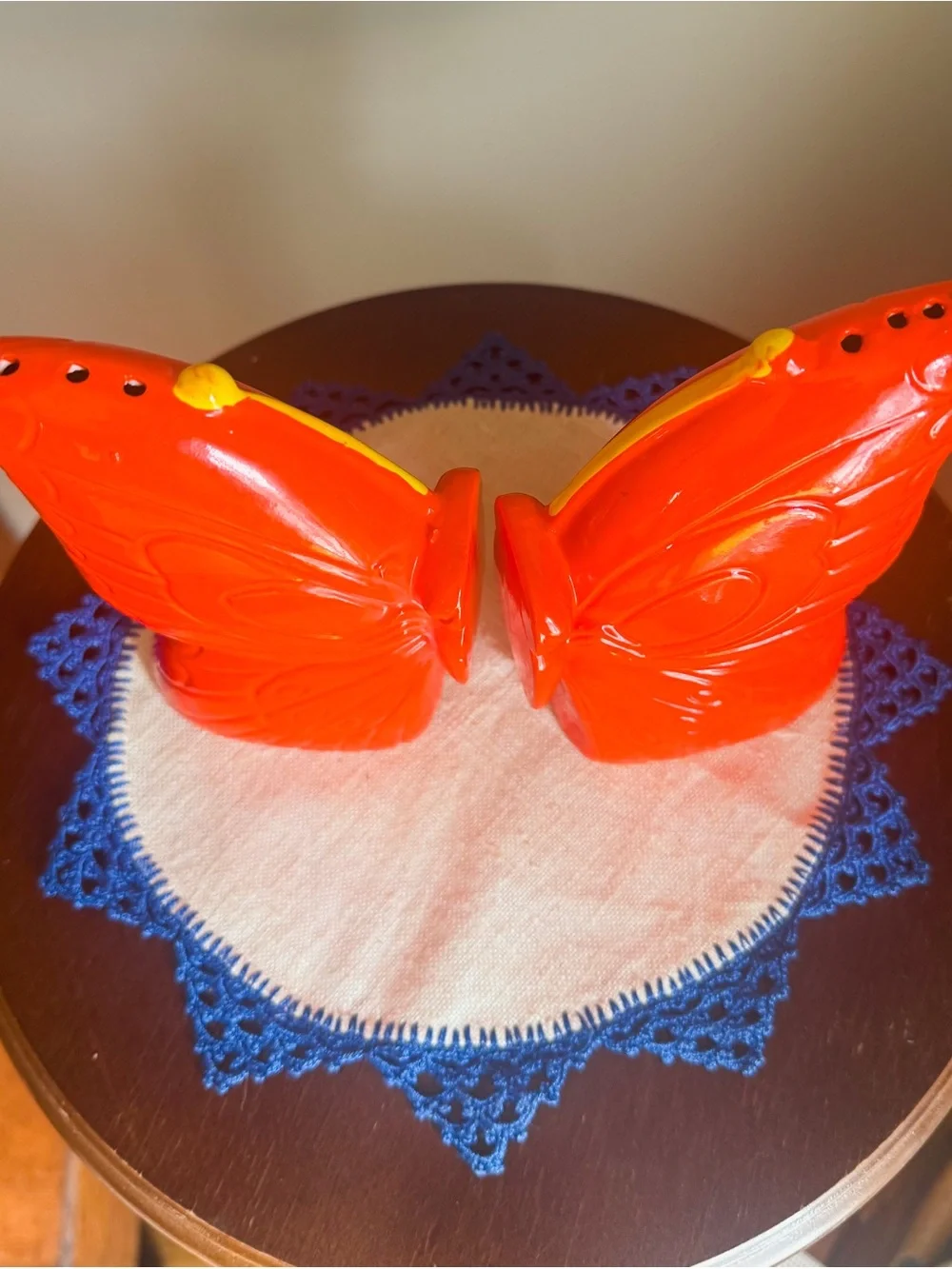 Vintage Rare Red Butterfly Ceramic Salt and Pepper Shakers